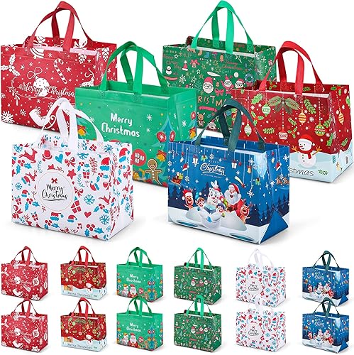 18 bolsas grandes de regalo de Navidad, bolsa reutilizable de Navidad con asas, bolsas de compras no tejidas para envolver regalos de Navidad,