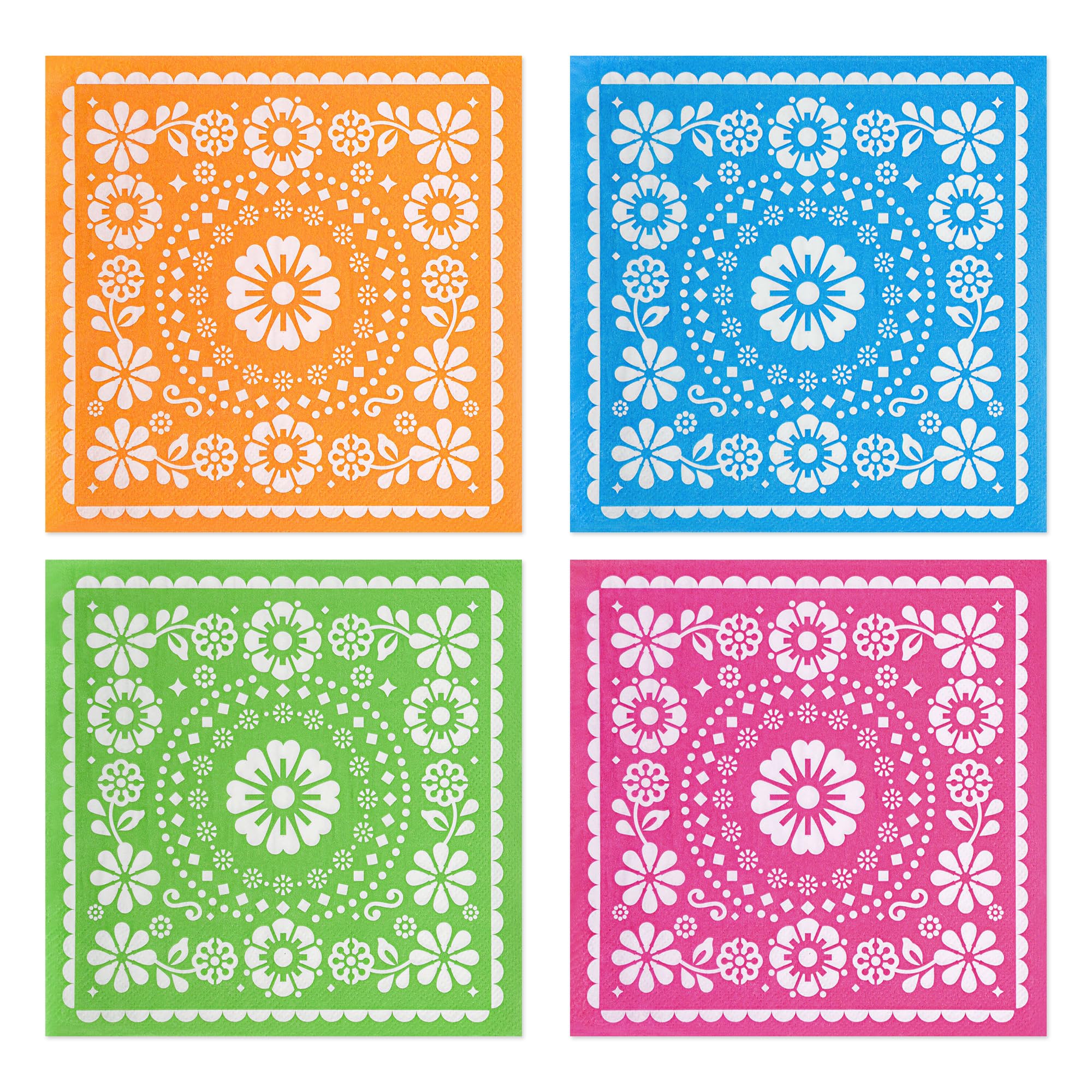 100Pcs Fiesta Mexican Paper Napkins Cinco de Mayo Disposable Party Napkins 6.5 x 6.5 Inch Fiestas Loteria Papel Picado Dinner Napkins for Mexico