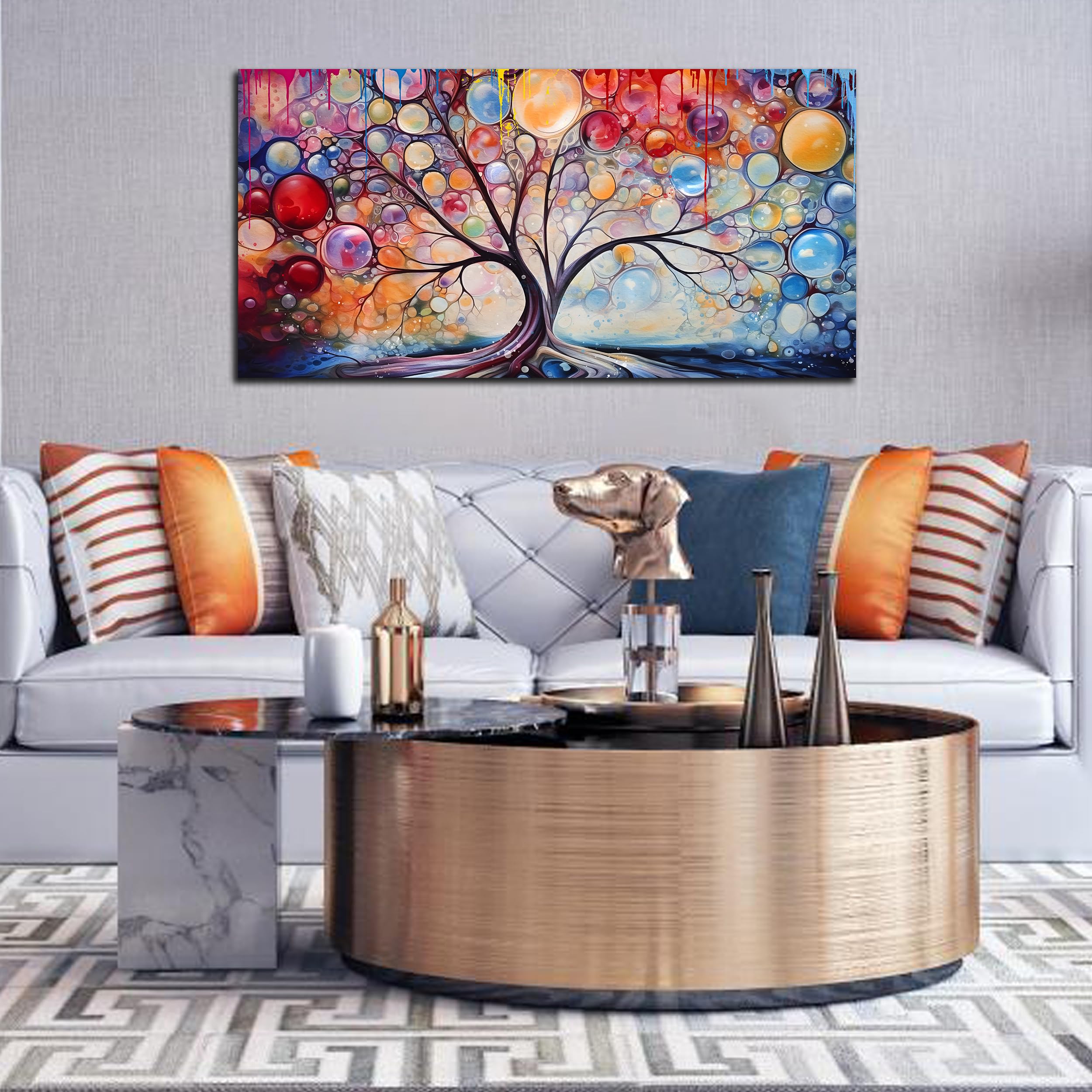 絵画 TREE Amazon.co.jp: Yotree 油絵 24 x 36インチ 金の花 木 幸運の木