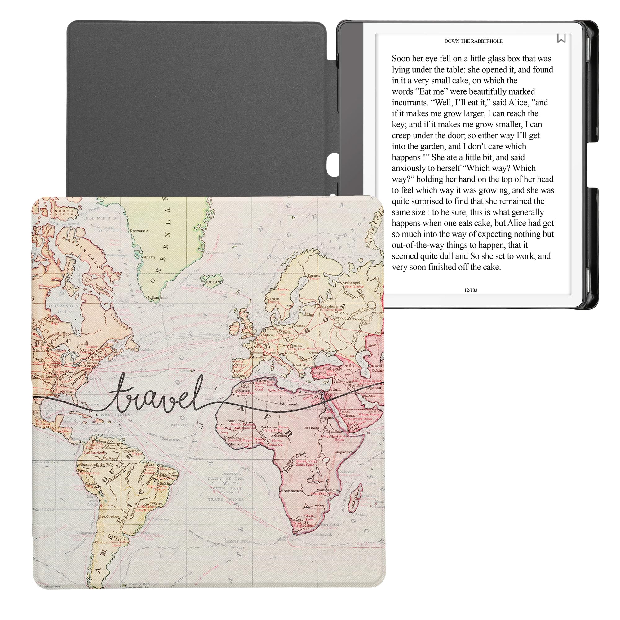 kwmobile Custodia eReader Compatibile con Amazon Kindle Scribe (2024) Cover - eBook Reader Flip Case - nero/multicolore - Mappa del mondo