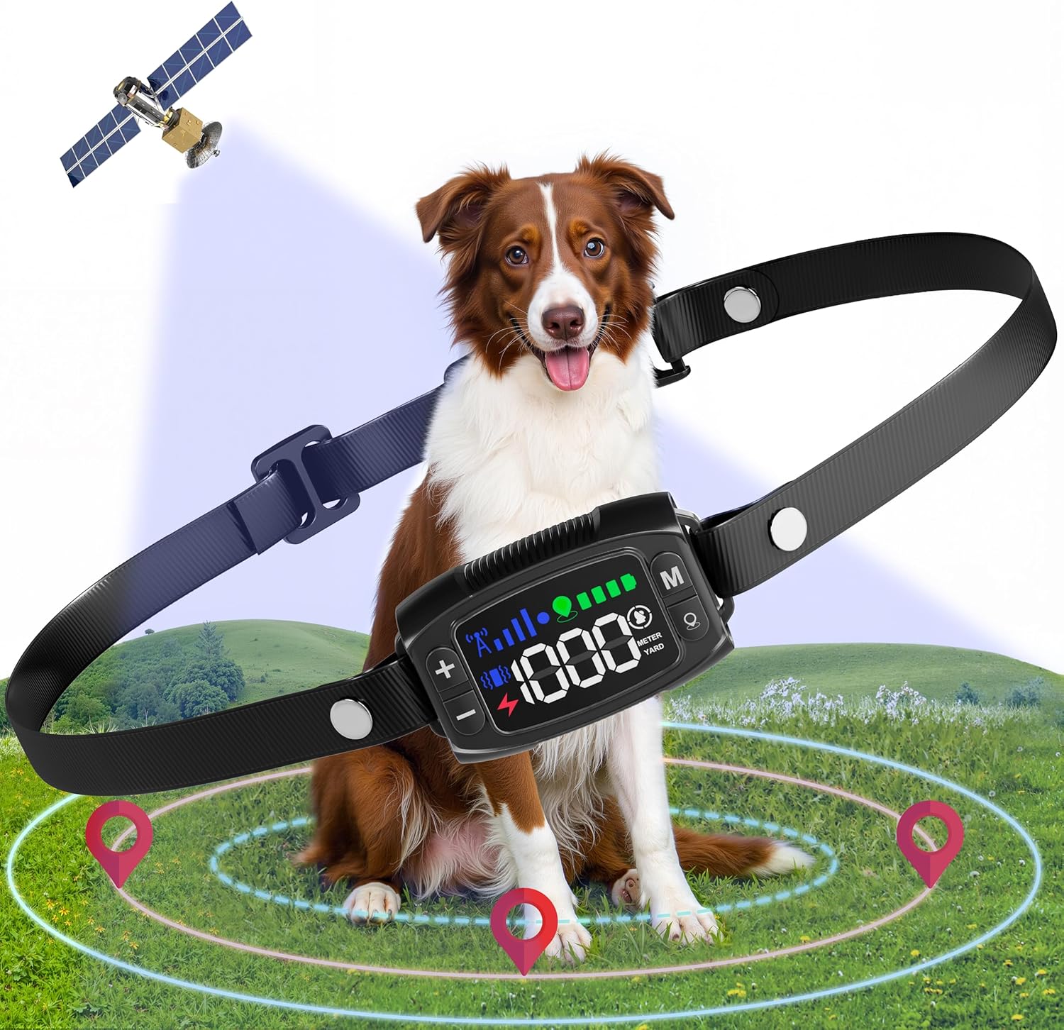 GPS Wireless Dog Fence System, Rechargeable Electric Fence for Dogs, IPX6 Waterproof Collar, Adjustable Warning, 33Yd-1000Yd Range, Pet Safe Outdoor Containment for Most Breeds