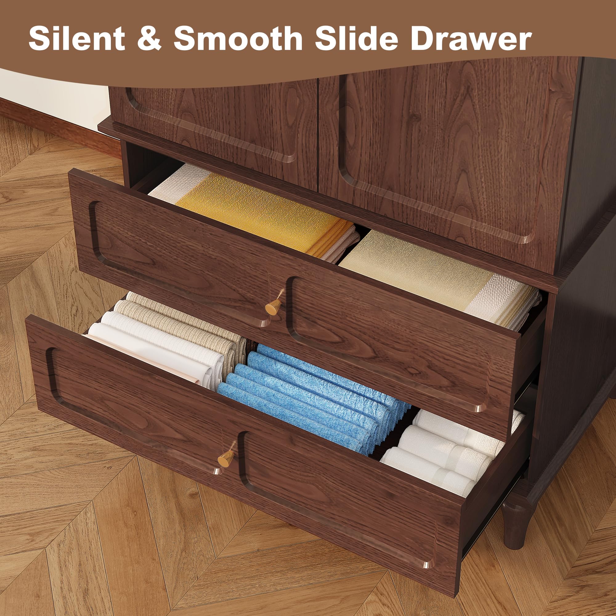 HLR 71' Wardrobe Closet Mid-Century Modern Style,Brown — product photo
