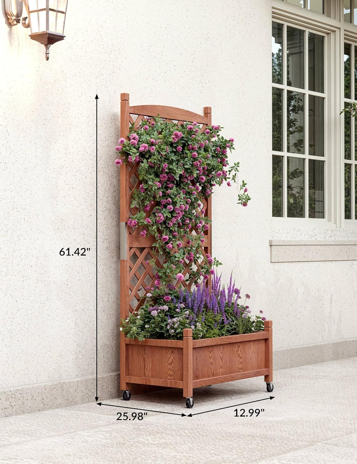 GarveeLife 2-Pack Tall Wood Planter Box with Trellis, 61.5" H Raised Garden Bed on Wheels, Vertical Stand Planter with Drainage Holes for Patio, Balcony & Outdoor Garden