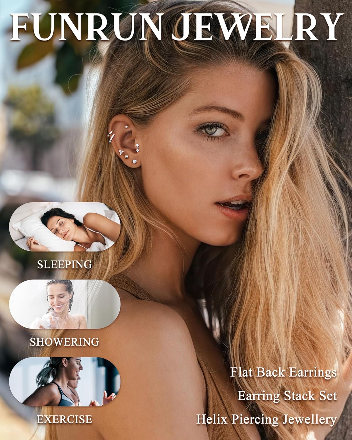 Hypoallergenic Cartilage Earrings for Women 20G Helix Piercing Jewelry Earring Flat Back Surgical Stainless Steel Gold Stud Hoop Cartilage Earring Set Daith Tragus Conch for Multiple Piercing Single - Image 4