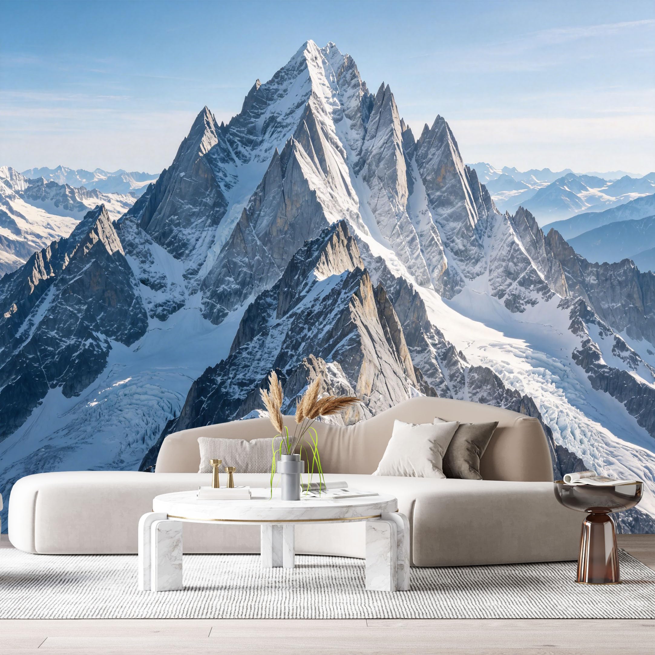 Custom Size Wall Murals Majestic Snowy Peaks Mountain Landscape Oil Painting SelfAdhesive Wall Fabric Removable Large Wallpaper for Photo Living Room
