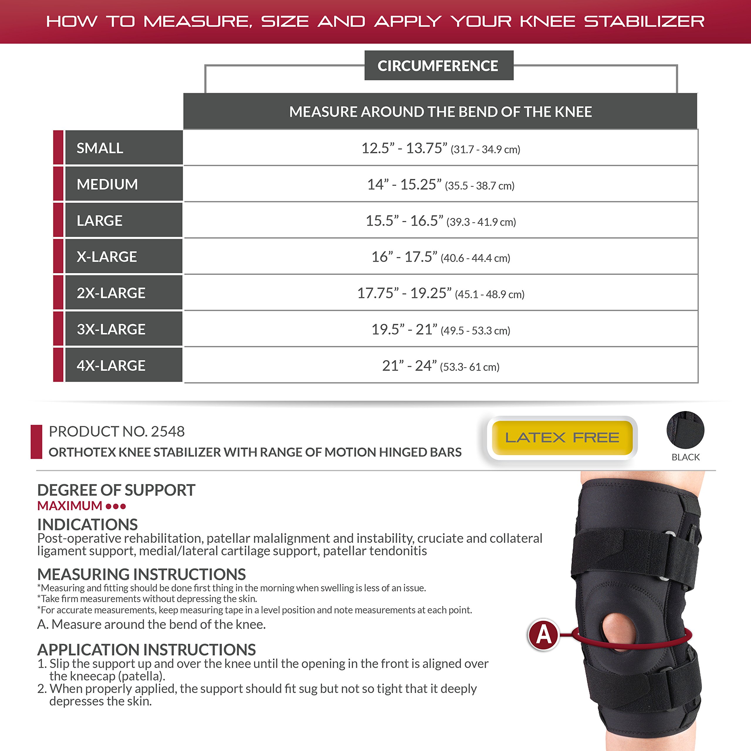 OTC Knee Stabilizer R.O.M. Orthotex Hinged Bars, Black, Large