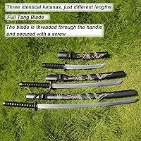 Vista 4 de Set de 3 espadas japonesas de Samurai con soporte de exhibición, Katana de Iaido con hoja de acero al carbono, espada real para exhibición