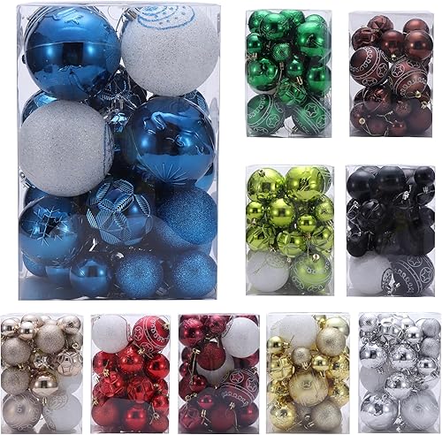 BIU Juego de 32 adornos de bola de Navidad inastillables grandes para árbol de Navidad, corona de Halloween, guirnalda, adornos decorativos (azul