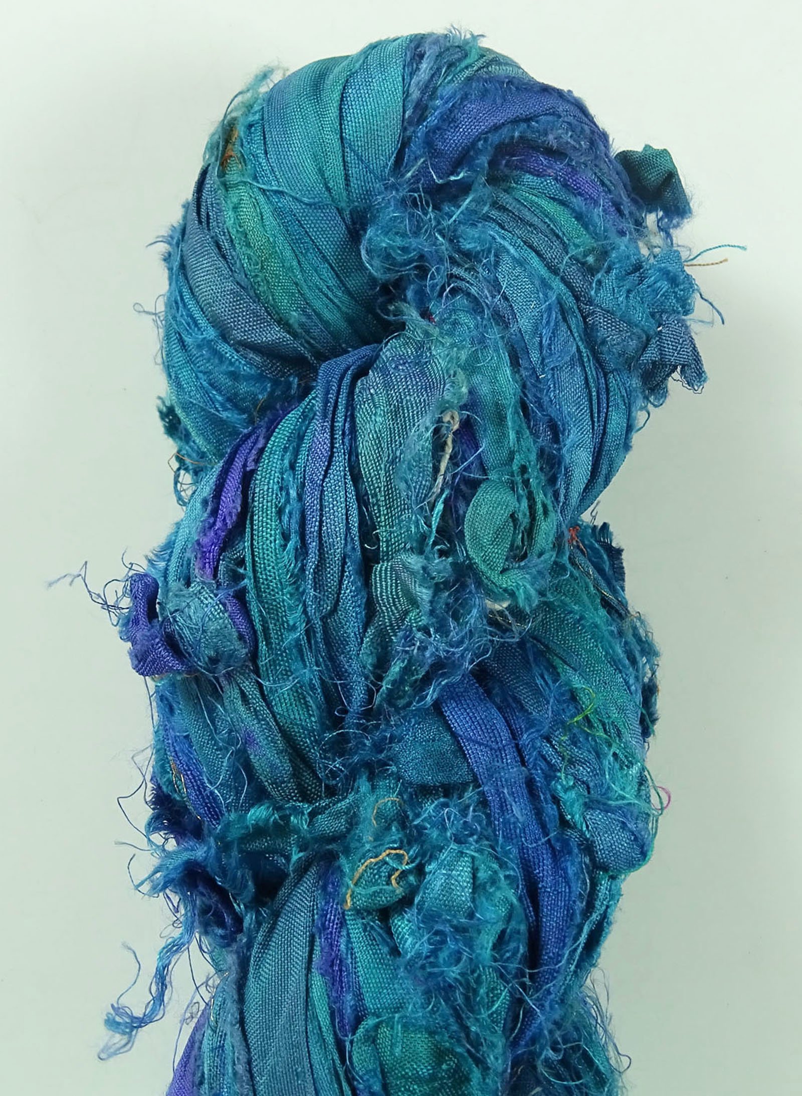 Vintageandyou 100g Recycled Sari Silk Ribbon Yarn, Jewelry Making Trim - Blue Mix - Image 4