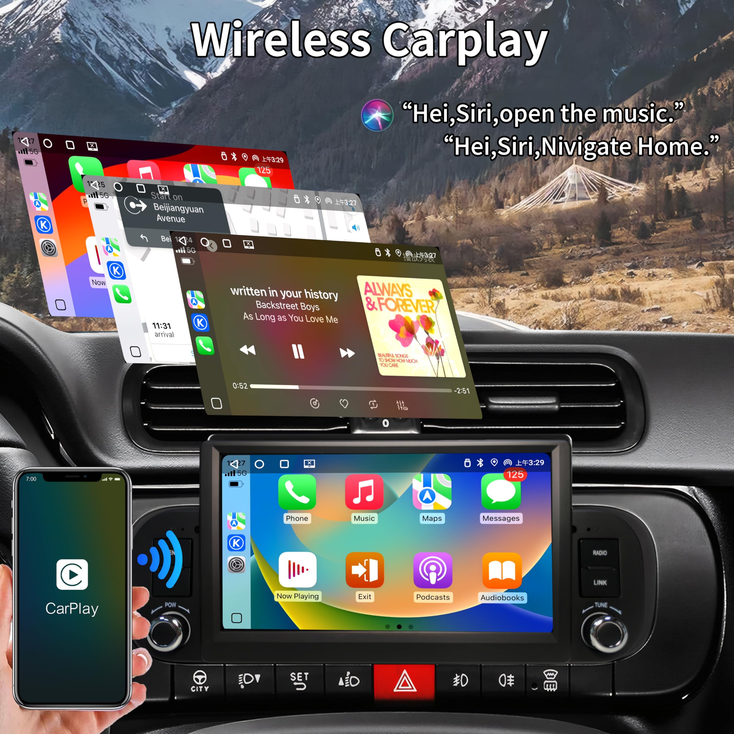 Autoradio per Fiat Panda 2013-2020 con Carplay/Android Auto/Mirrorlink Radio Schermo tattile Supporto, Bluetooth/FM/AM/USB/EQ 7 pollici Touchscreen