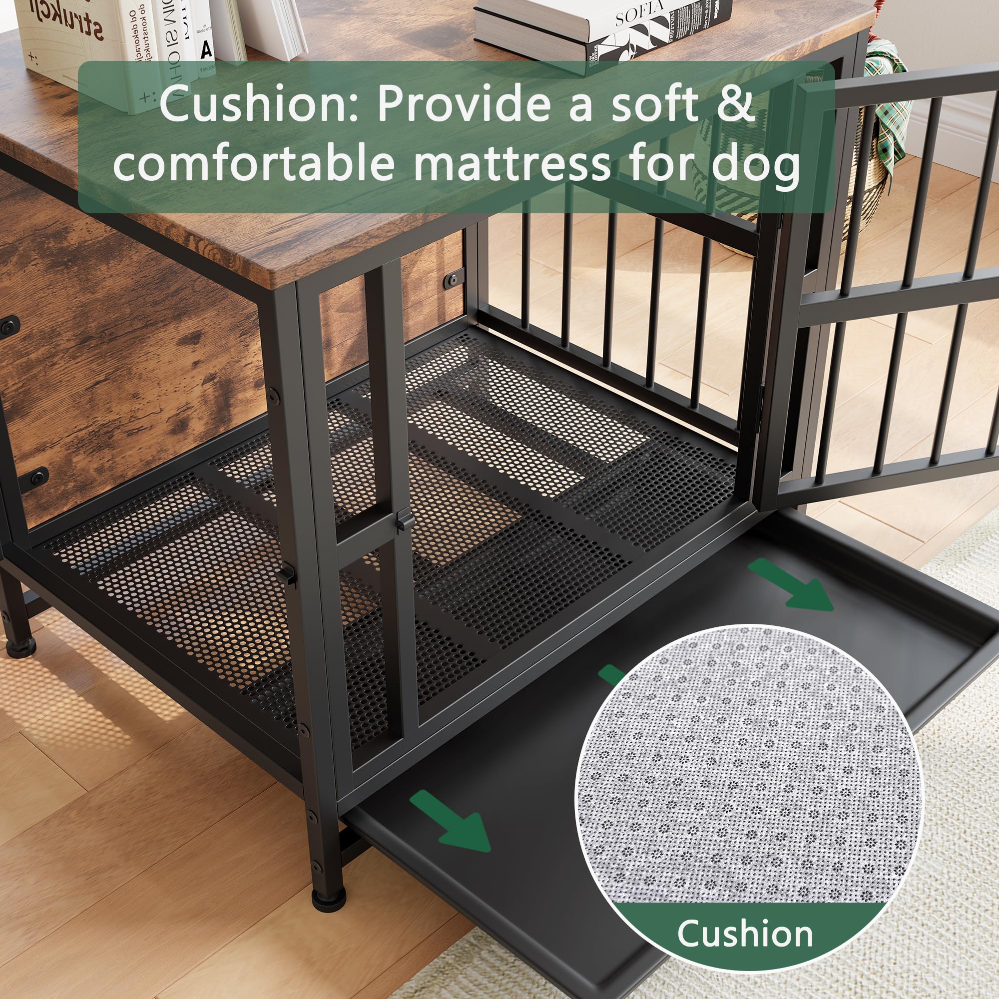 Cage pour chien en bois robuste avec 2 portes, plateau amovible, table d'appoint résistante à la mastication, marron rustique 70 cm