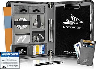 Business Schreibmappe A4 'Eagle' - Hochwertige Dokumentenmappe mit Tablet Halterung - inkl. Kreditkartenetui + EXTRAS - Business Organizer aus hochwertigem Kunstleder Schwarz