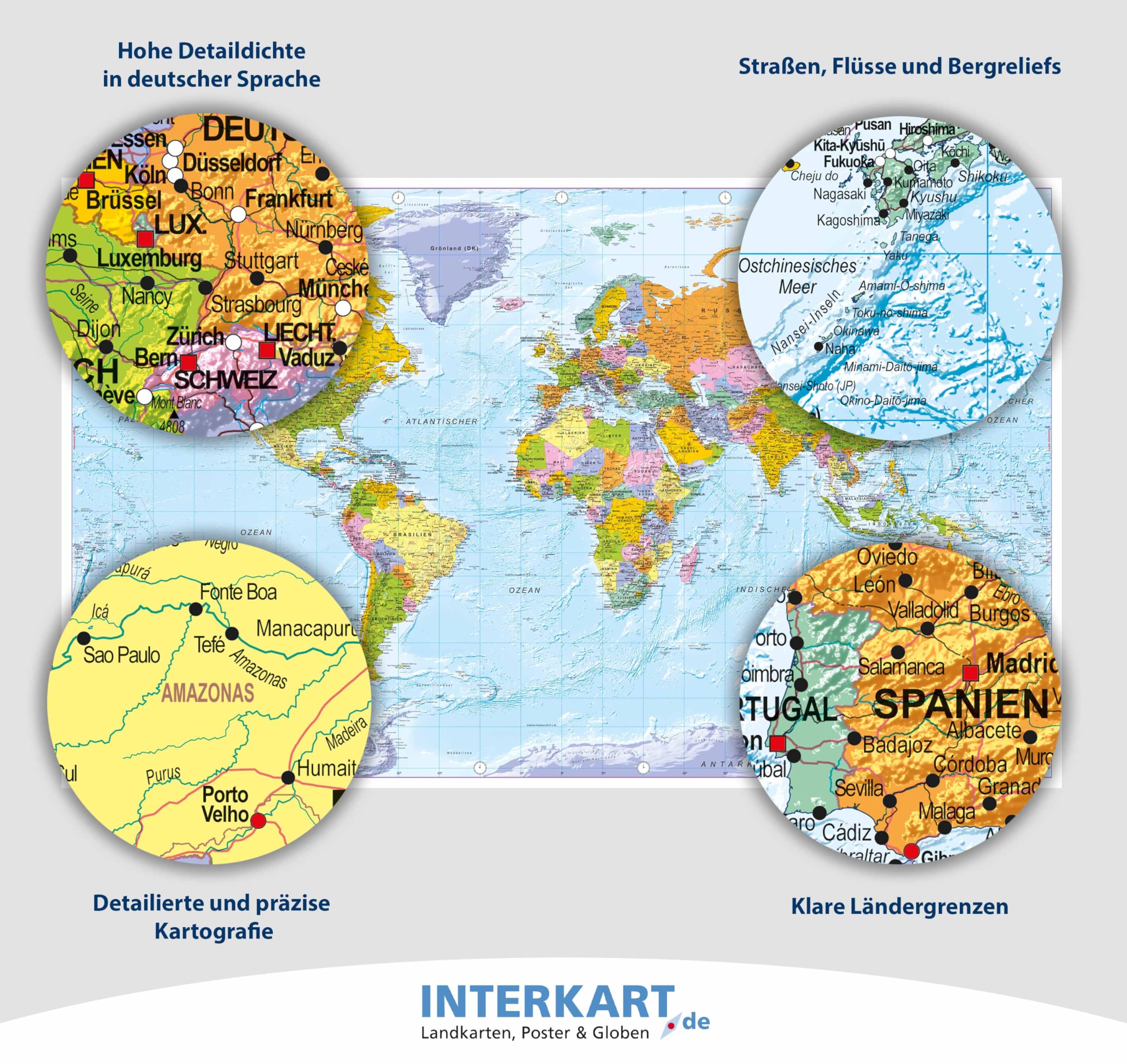 ORBIT Globes & Maps - Weltkarte XXL deutsch, 192 x 122 cm, Maßstab 1:20 Mio (laminiert)