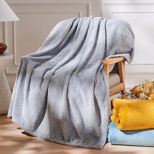 Miniatura 8 de NEWCOSPLAY - Manta de franela sedosa de primera calidad con patrón de hojas Cobija de forro polar ligero para todo el año (888-Multi Gris, manta (50