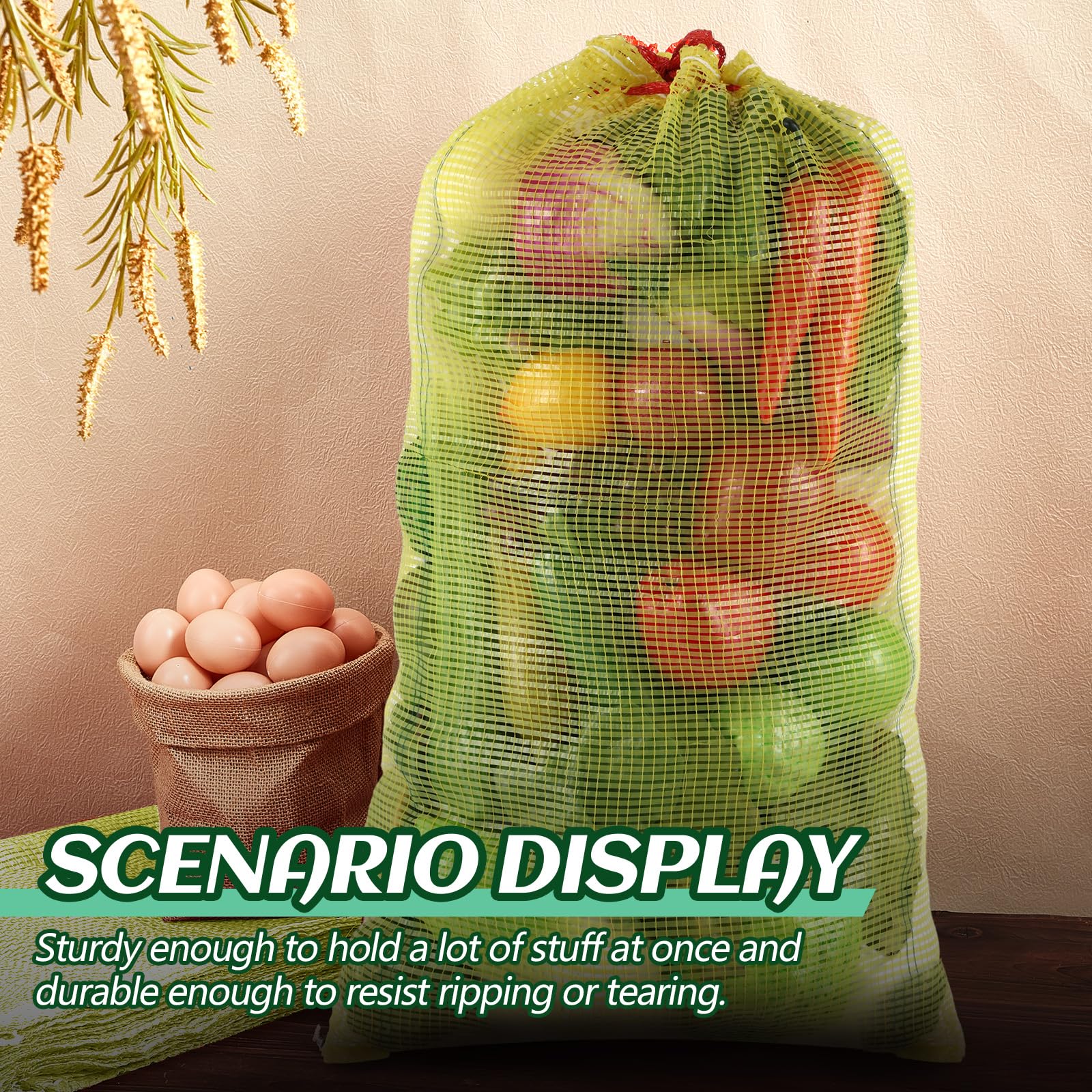 Berlune 50 bolsas de malla de almacenamiento reutilizables para verduras con capacidad para hasta 44 libras, bolsas de almacenamiento de verduras, bolsas de red lavables para verduras, bolsas de
