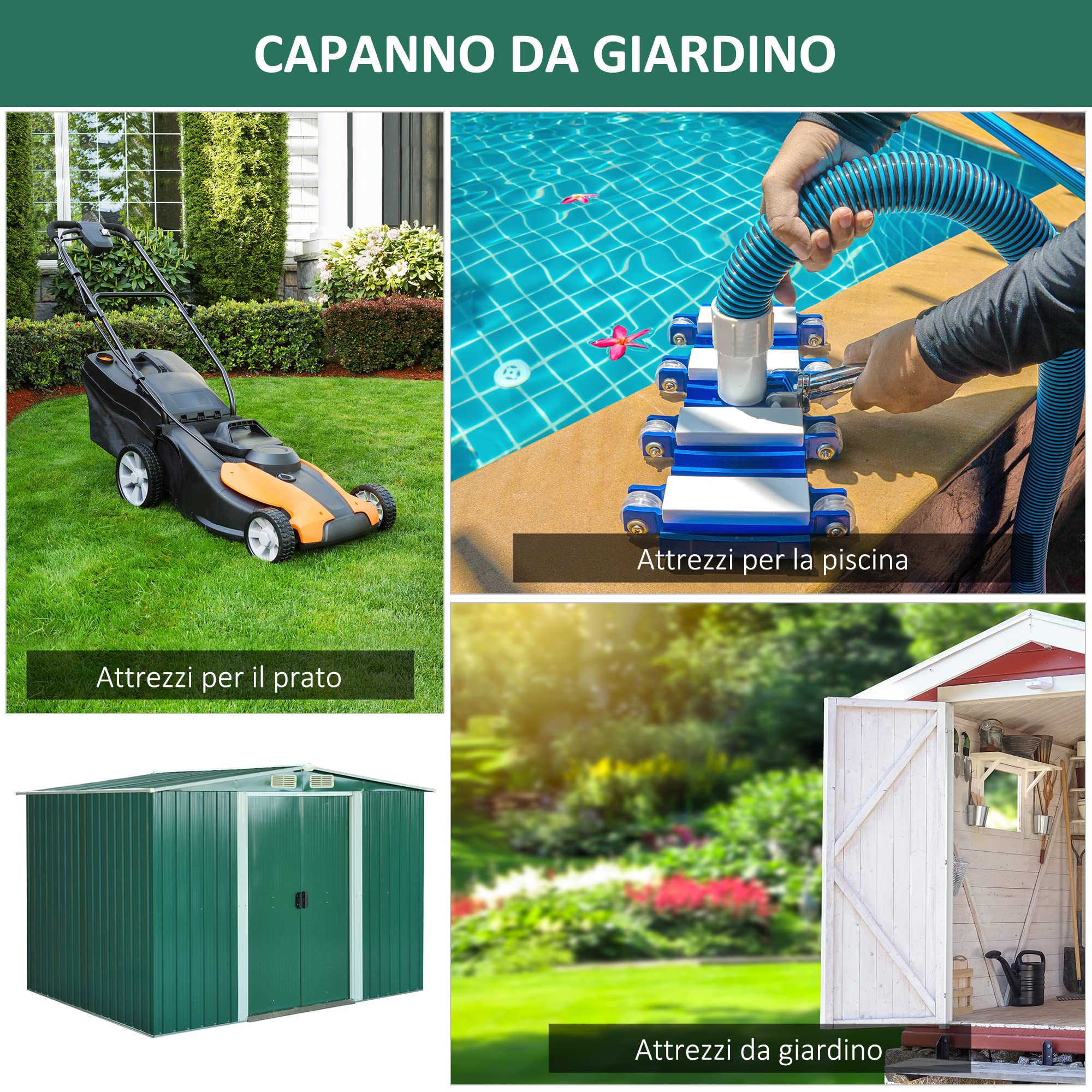 Outsunny Casetta da Giardino Porta Utensili con Base 258x206x178cm Verde | Lamiera di Acciaio, Capanno da Giardino in Acciaio, Porte Scorrevoli