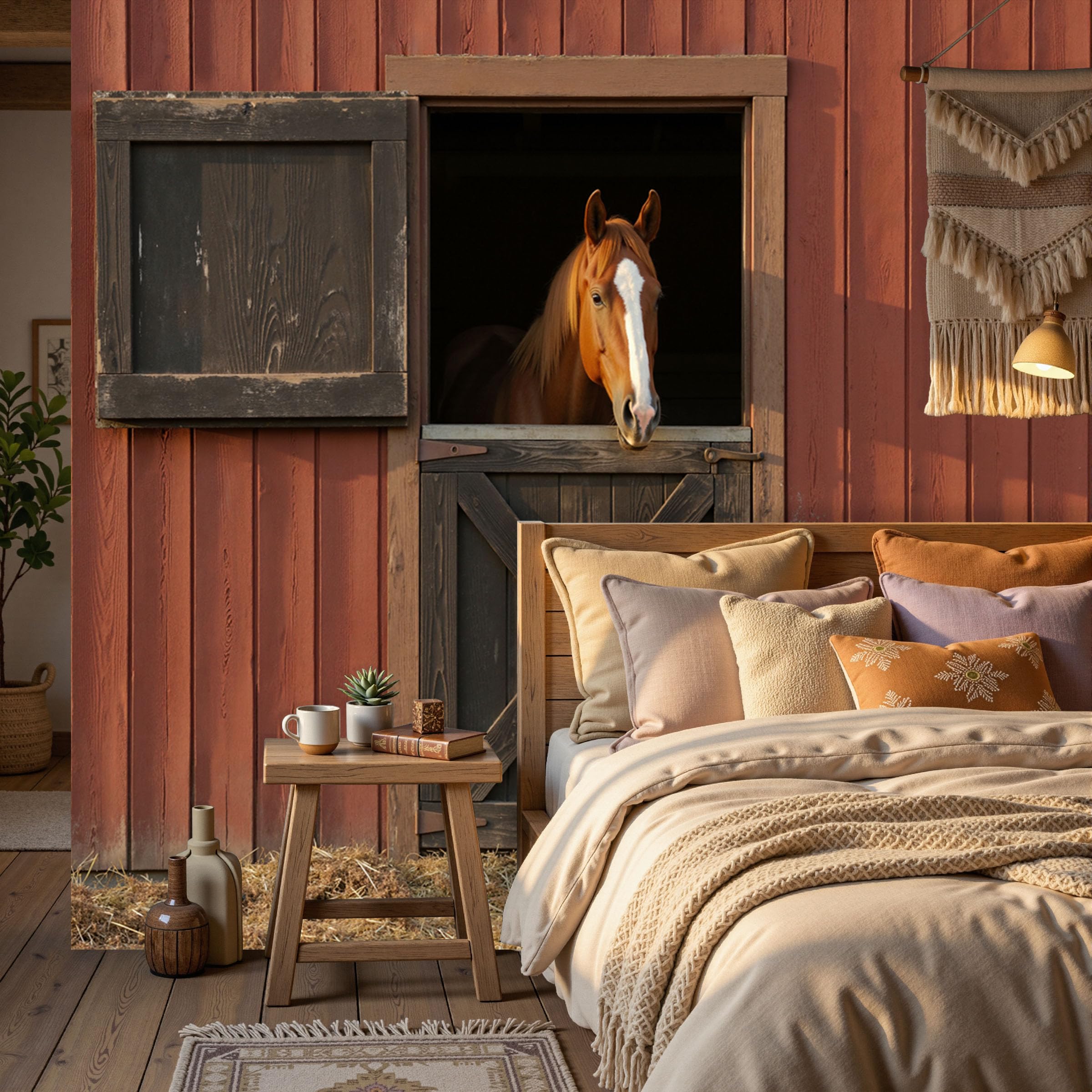 Papier peint photo pour agrandir une pièce salon chambre cheval brun
