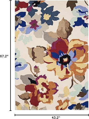 Miniatura 8 de SAFAVIEH Four Seasons Collection FRS509D - Alfombra floral con gancho a mano (3 pies 6 pulgadas x 5 pies 6 pulgadas), color marfilmulti