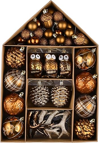 Valery Madelyn Adornos para árboles de Navidad, 70 quilates de cobre de bronce y oro inastillables, decoración de árbol de Navidad color marrón