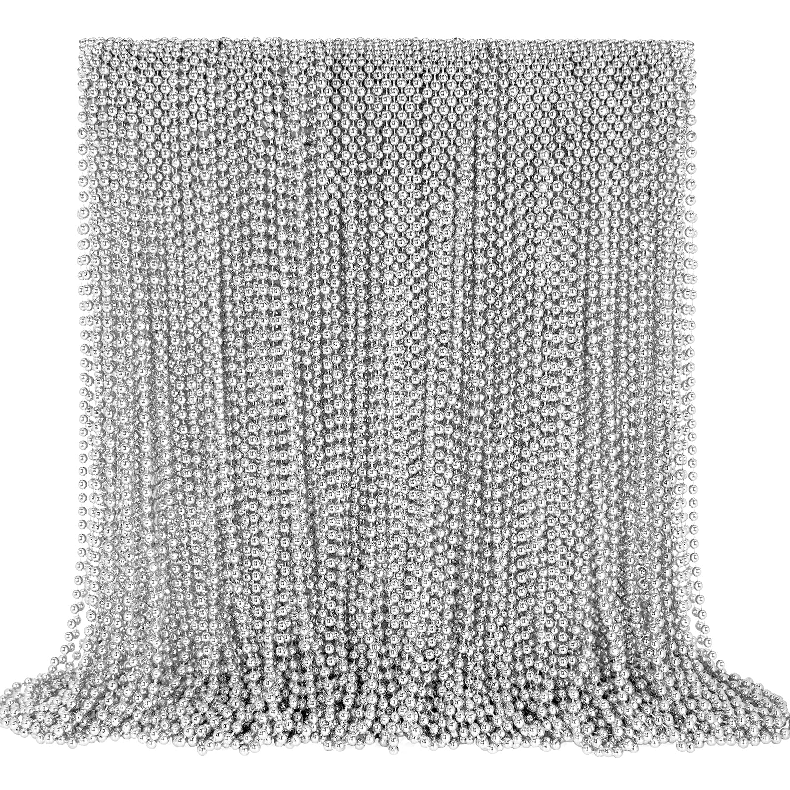 144 PCS Silver Bead Necklaces, Silver Mardi Gras Christmas Beads Necklace, Patriotic Necklaces, 33 Inch Beaded Necklace for Mardi Gras Christmas Party, 4th of July and New Year Eve Festive Events