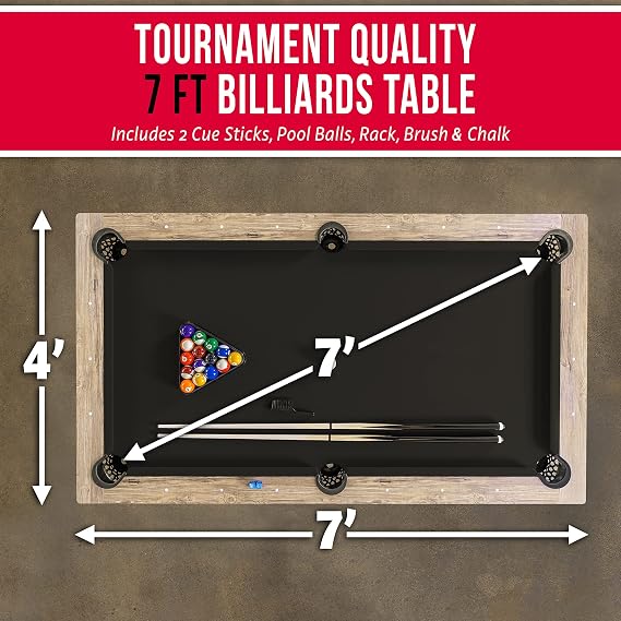 GoSports 7 ft Pool Tables with Wood Finish - Choose Your Style - Modern Billiards Table with 2 Cue Sticks, Balls, Rack, Felt Brush and Chalk