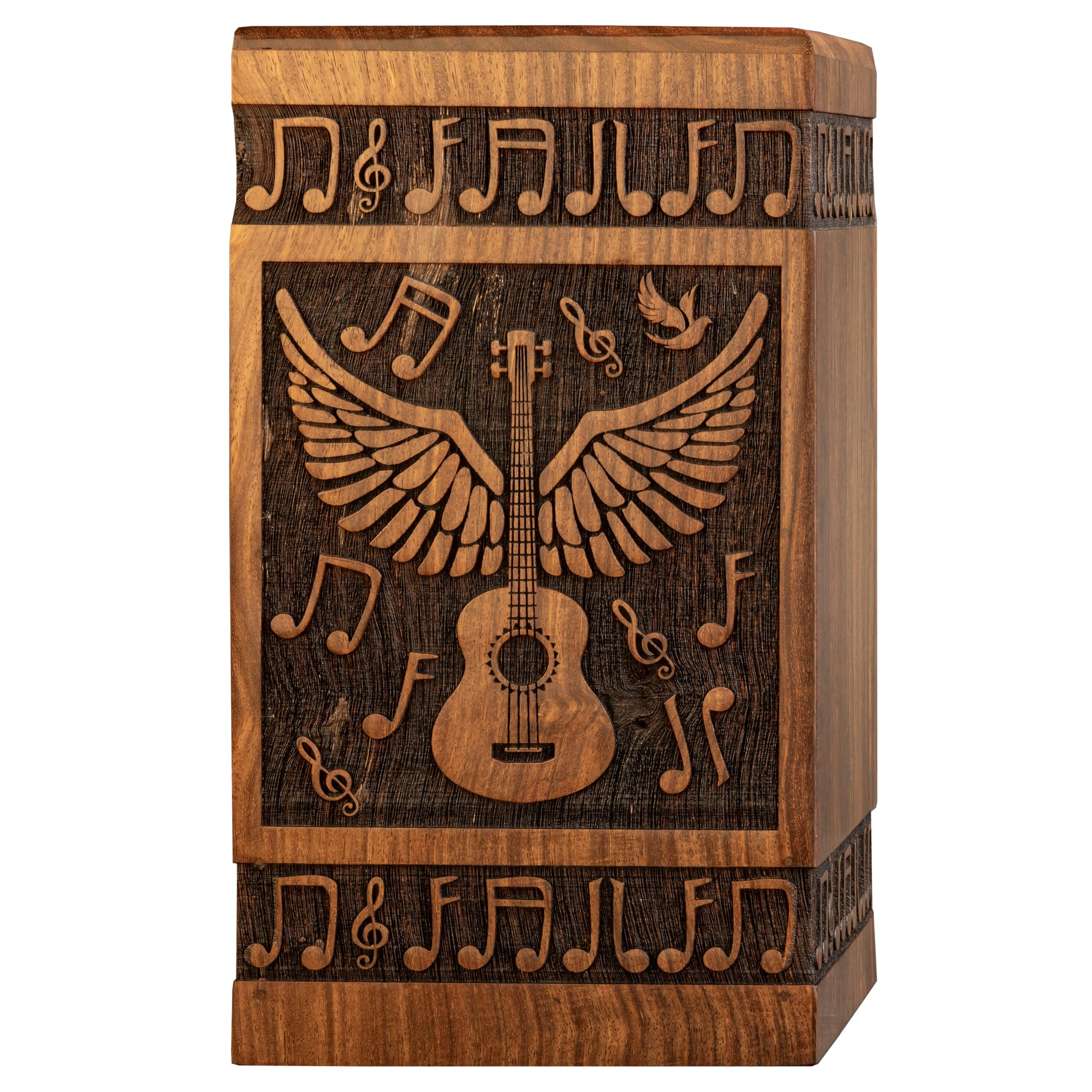INTAJ Handcarved Wooden Cremation Urn for Human Ashes - Angelic Guitar Wings Design,640lbs Capacity, Suitable for Adult Men and Women - Decorative
