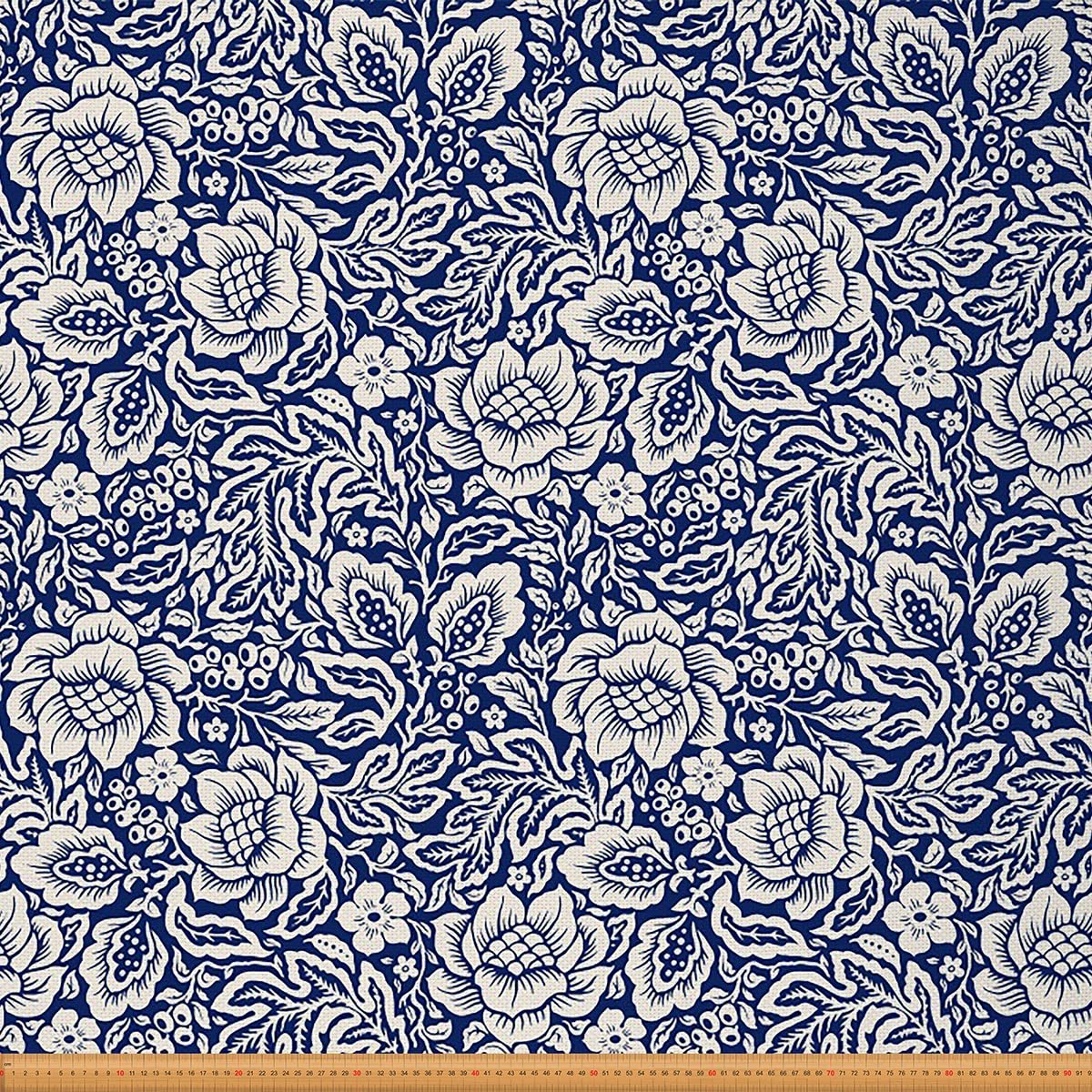 Loussiesd Peony Flowers Upholstery Fabric by The Yard,Vintage Flowers Reupholstery Fabric for Chairs,Leaf Nature Waterproof Outdoor Fabric,10 Yard,(L920*W150cm) Blue White