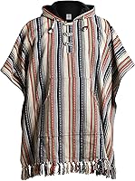 Vista 1 de virblatt - Poncho mexicano para hombre 100% algodón poncho de manta reversible poncho de lana hippie Baja con capucha pancho