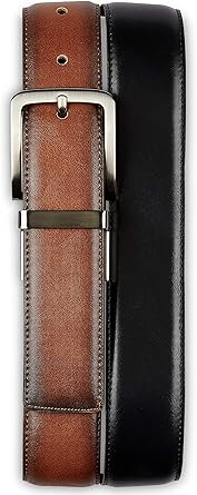 Harbor Bay by DXL Men's Big and Tall 35MM Reversible Stretch Belt | Stretch Inner Core with Nickel-Finish Buckle and Keeper