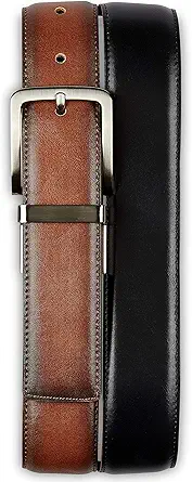 Harbor Bay by DXL Men's Big and Tall 35MM Reversible Stretch Belt | Stretch Inner Core with Nickel-Finish Buckle and Keeper