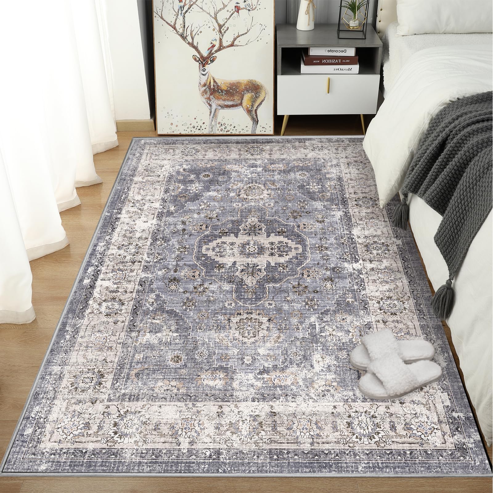 5'x7' area rugs for living room foldable washable area rugs non slip decor low pile area rug