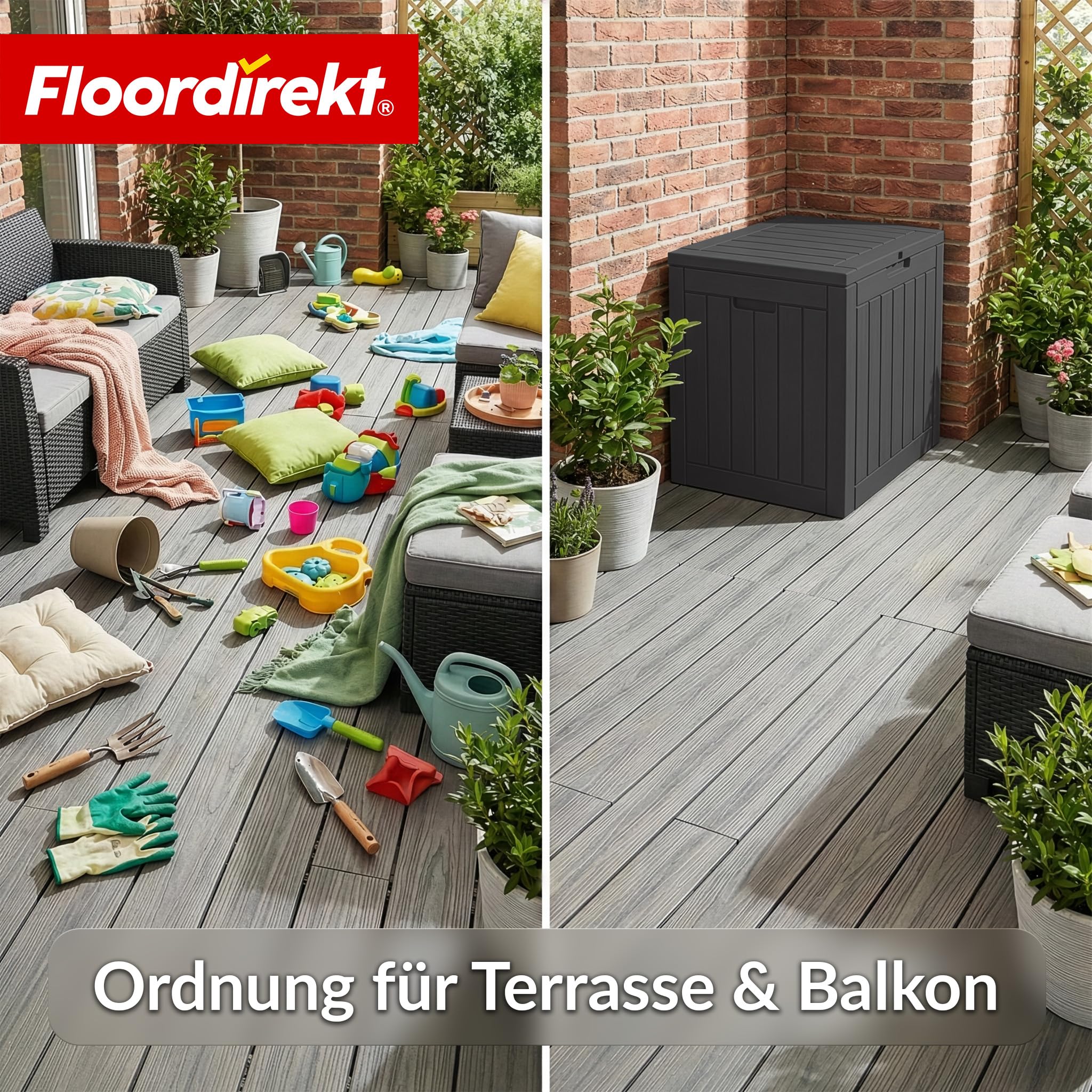 Floordirekt Aufbewahrungsbox - Anthrazit- Wetterfeste Auflagenbox für Terrasse & Balkon - 118L - Gartenbox - 56 x 43 x 53 cm (118 L)