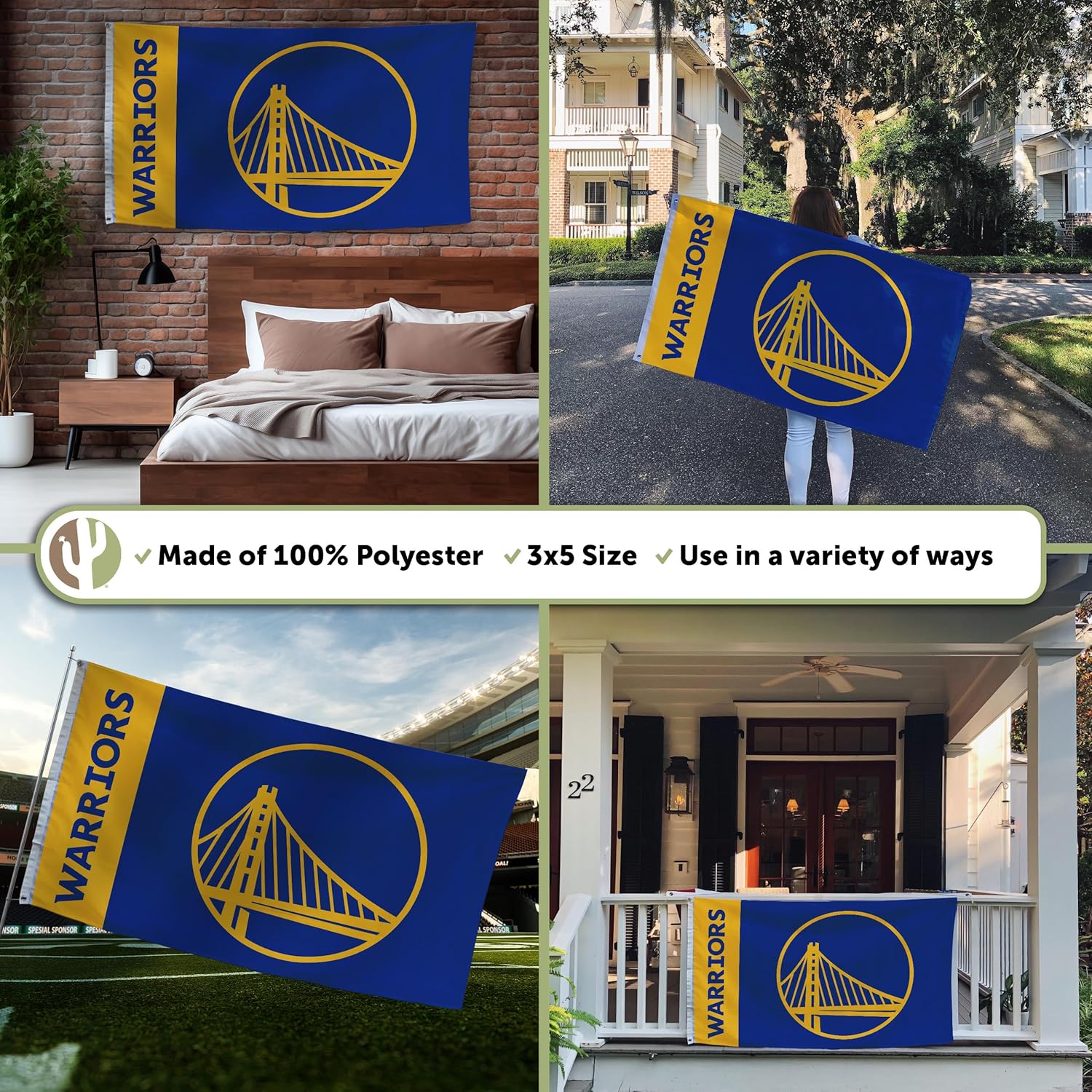 Desert Cactus Golden State Warriors Flag NBA National Basketball Association 100% Polyester Indoor Outdoor 3x5 feet Team Flags (Team Name)