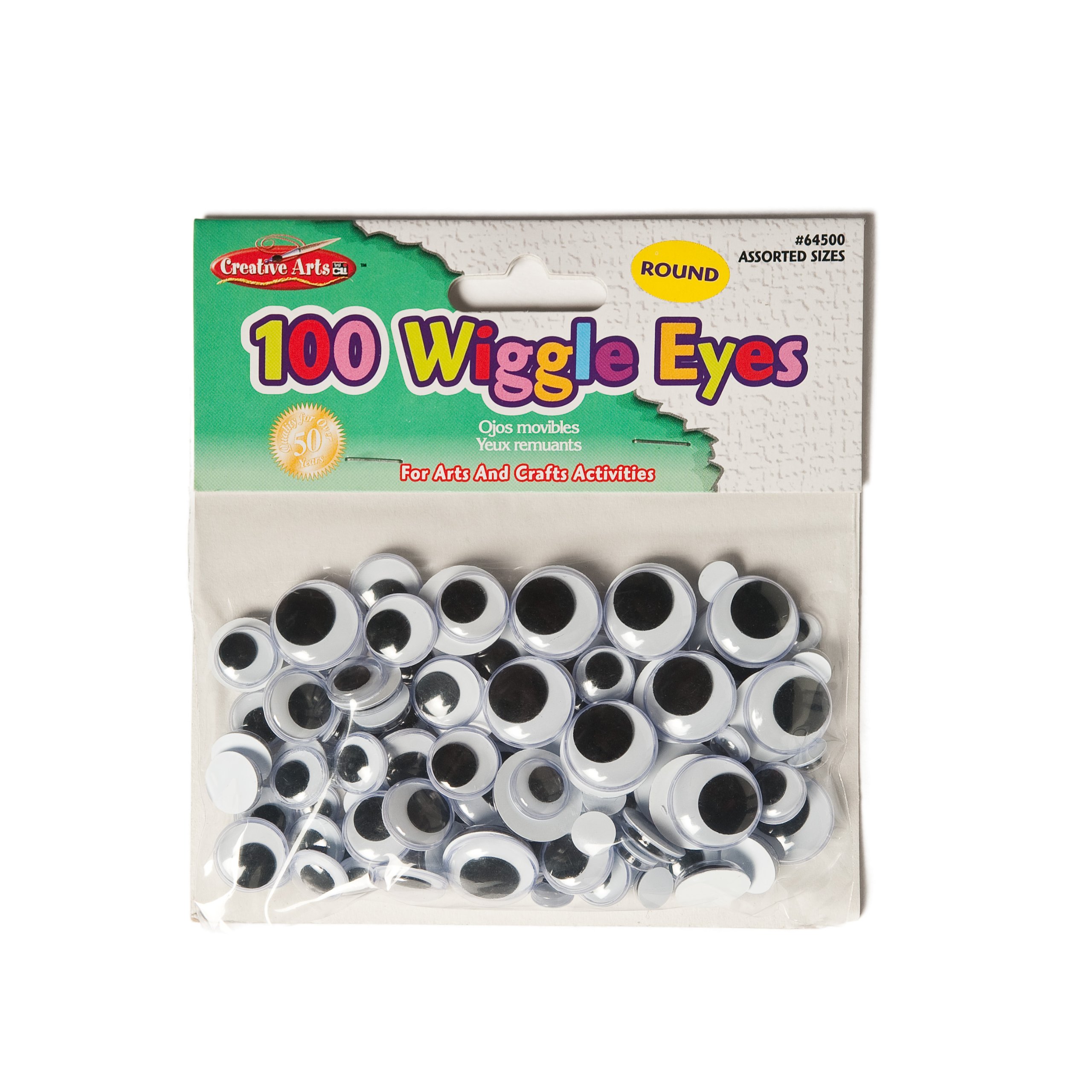 Creative Arts by Charles Leonard Wiggle Eyes, Round, Assorted Sizes, Black, 100/Bag (64500)