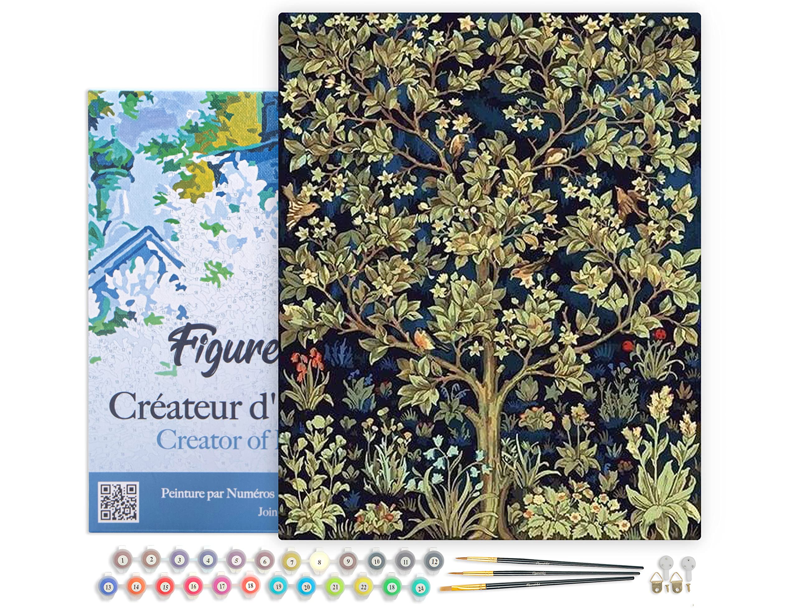 Figured'Art Pintar por Numeros Adultos con marco Árbol Feliz - Manualidades pintura acrilica Kit Cuadro DIY completo - 40x50cm con bastidor montado