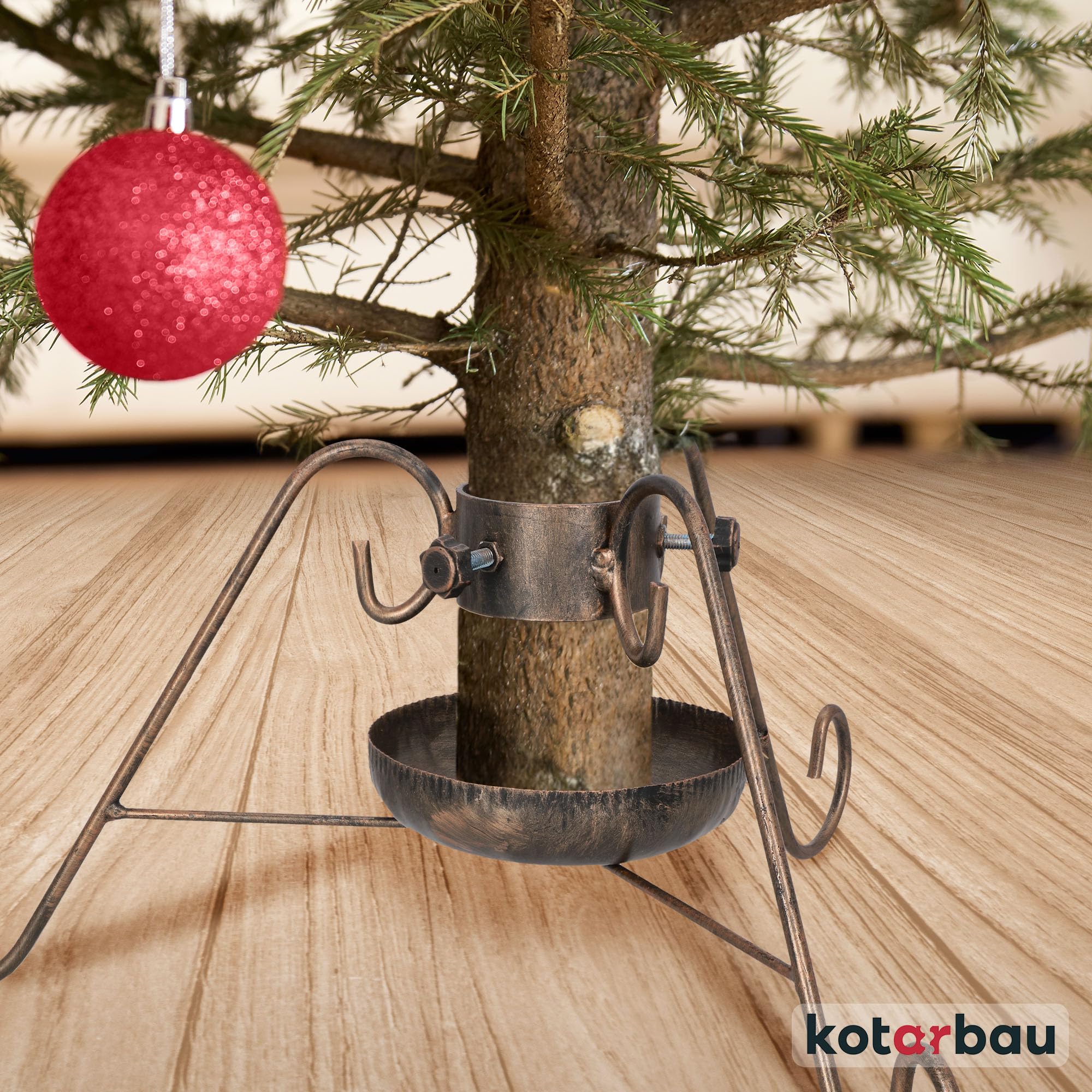 KOTARBAU® Weihnachtsbaumständer mit Wassertank ⌀ 80 mm Christbaumständer Altgold Stahl mit Wasserbehälter Tannenbaumständer Baumständer Weihnachten Weihnachtsbaum Ständer Weihnachtsbaumhalterung