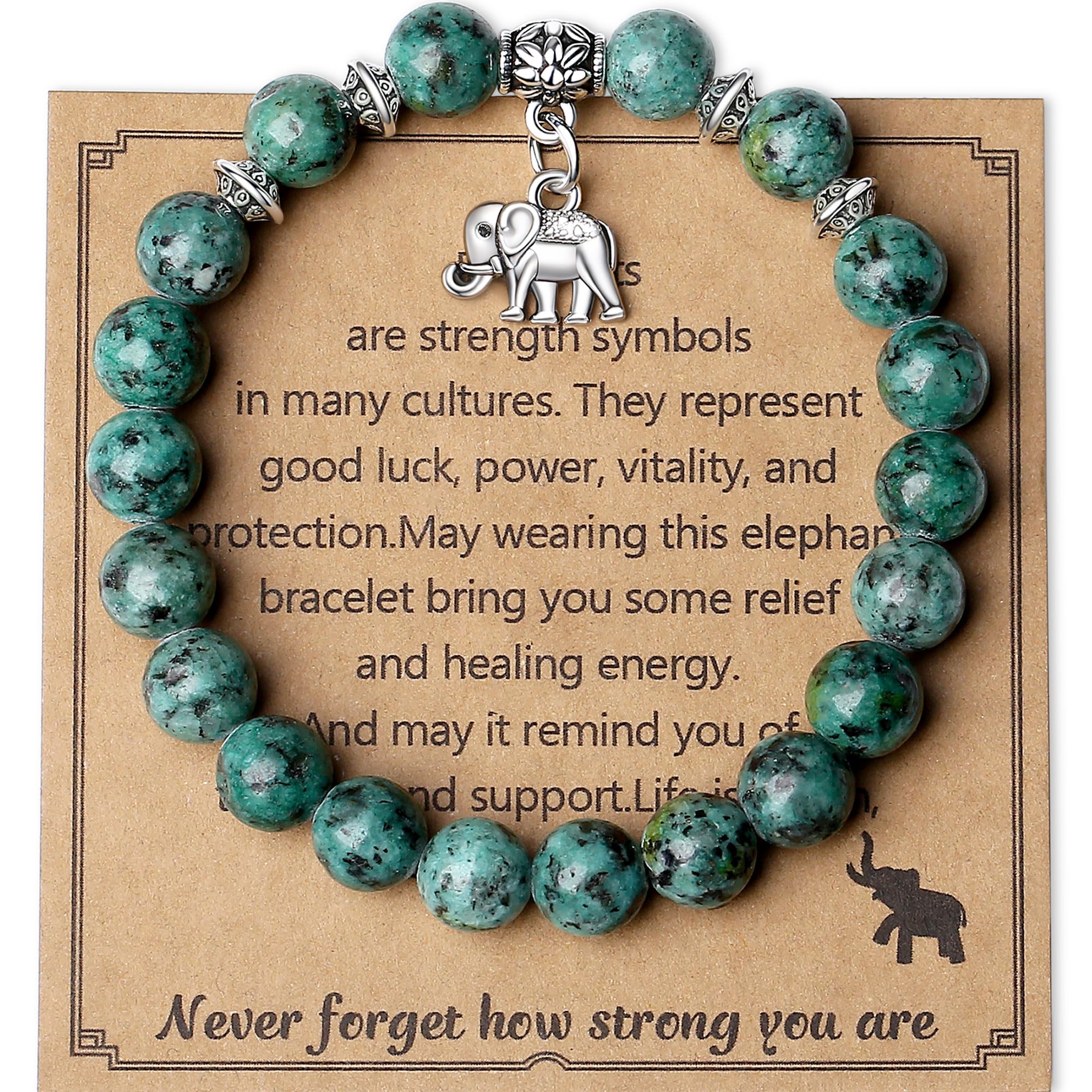 MAIBAOTA Elephant Gifts for Women, Elephant Bracelet, Motivational Get Well Soon Gifts for Women, Strength Bracelets for Women, Anxiety Bracelet, 8 mm Stretch Natural Stone Beaded Bracelets