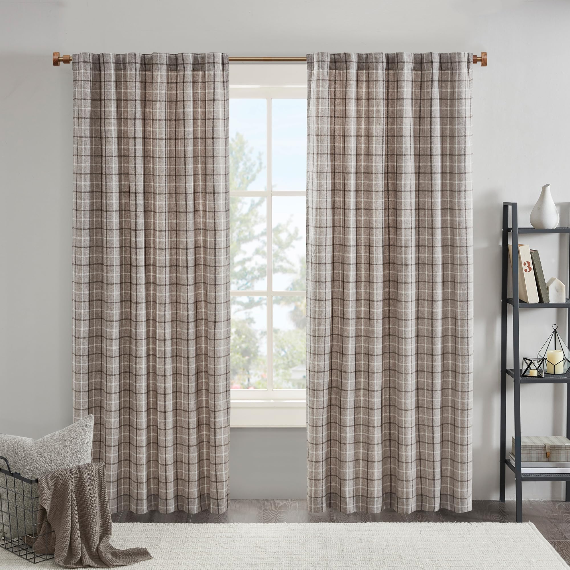 Madison Park Plaid Window Curtain Thermal Insulated, 1 Panel, 50x84 Brown