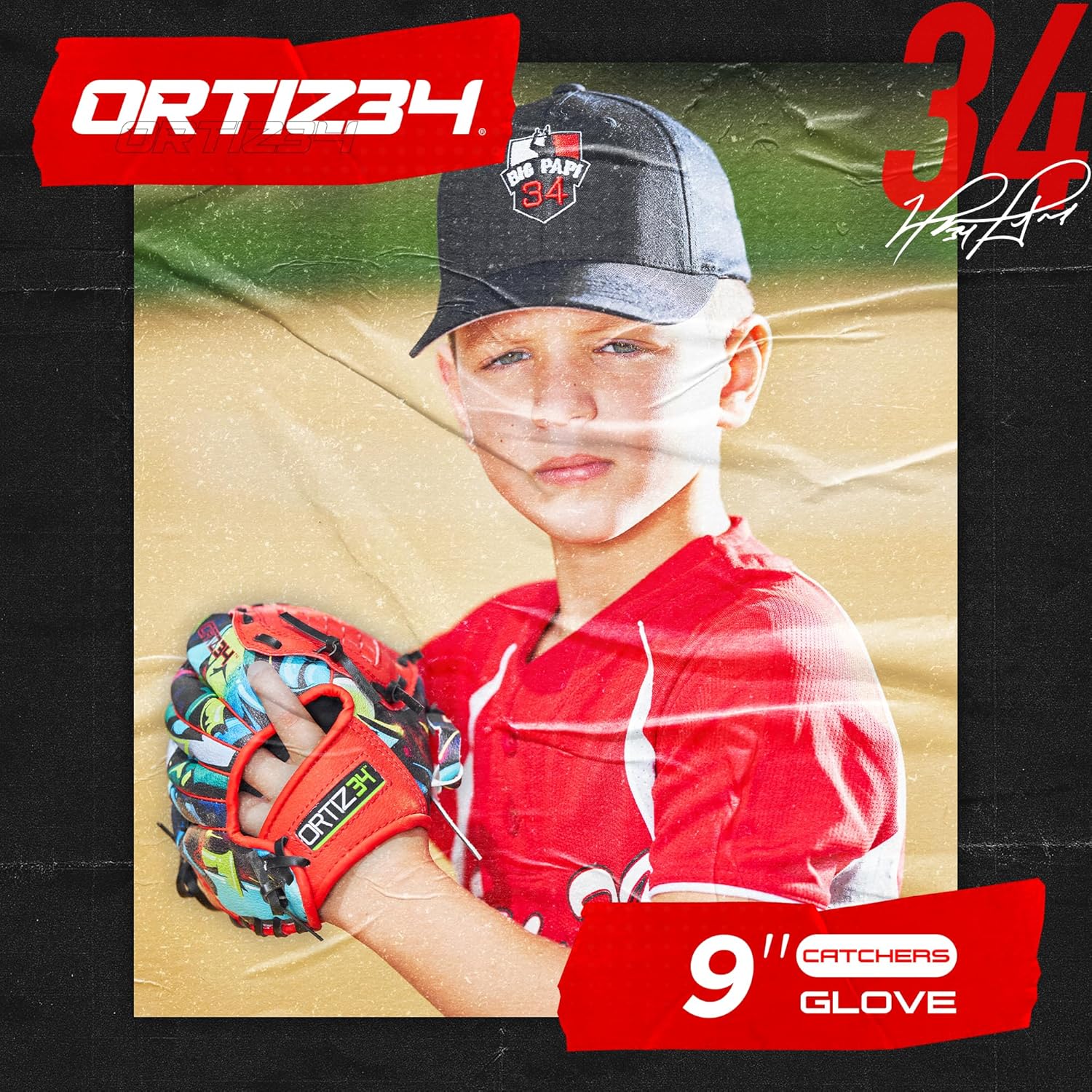 9" Graffiti T-Ball Glove- David Ortiz Graffiti Youth Baseball Glove- Right Hand Throw, Easy to Close, No Break-in Needed, Lightweight, Made for Youth