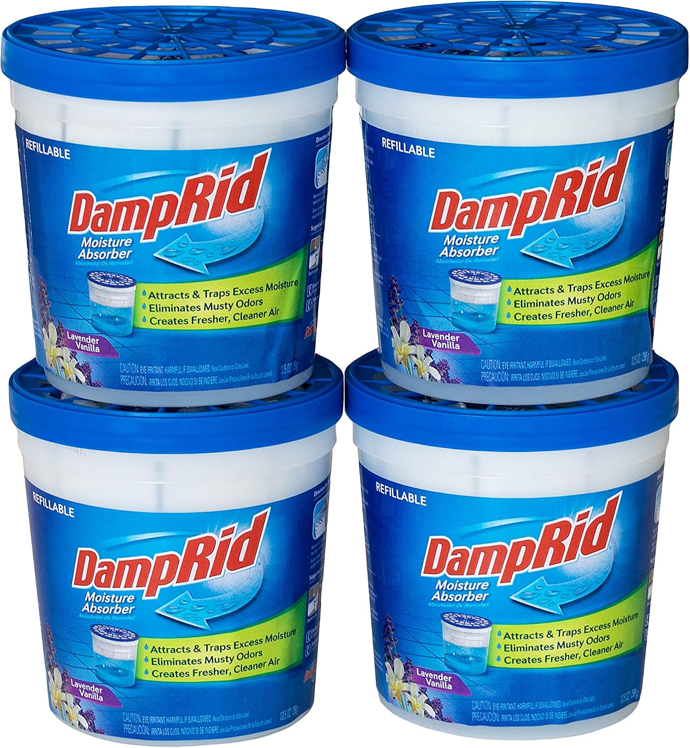 DampRid Absorber-10.5oz Refillable Absorber Traps Moisture for Fresher, Cleaner Air, 10.5oz cups - 4 pack, Blue, 4 Count