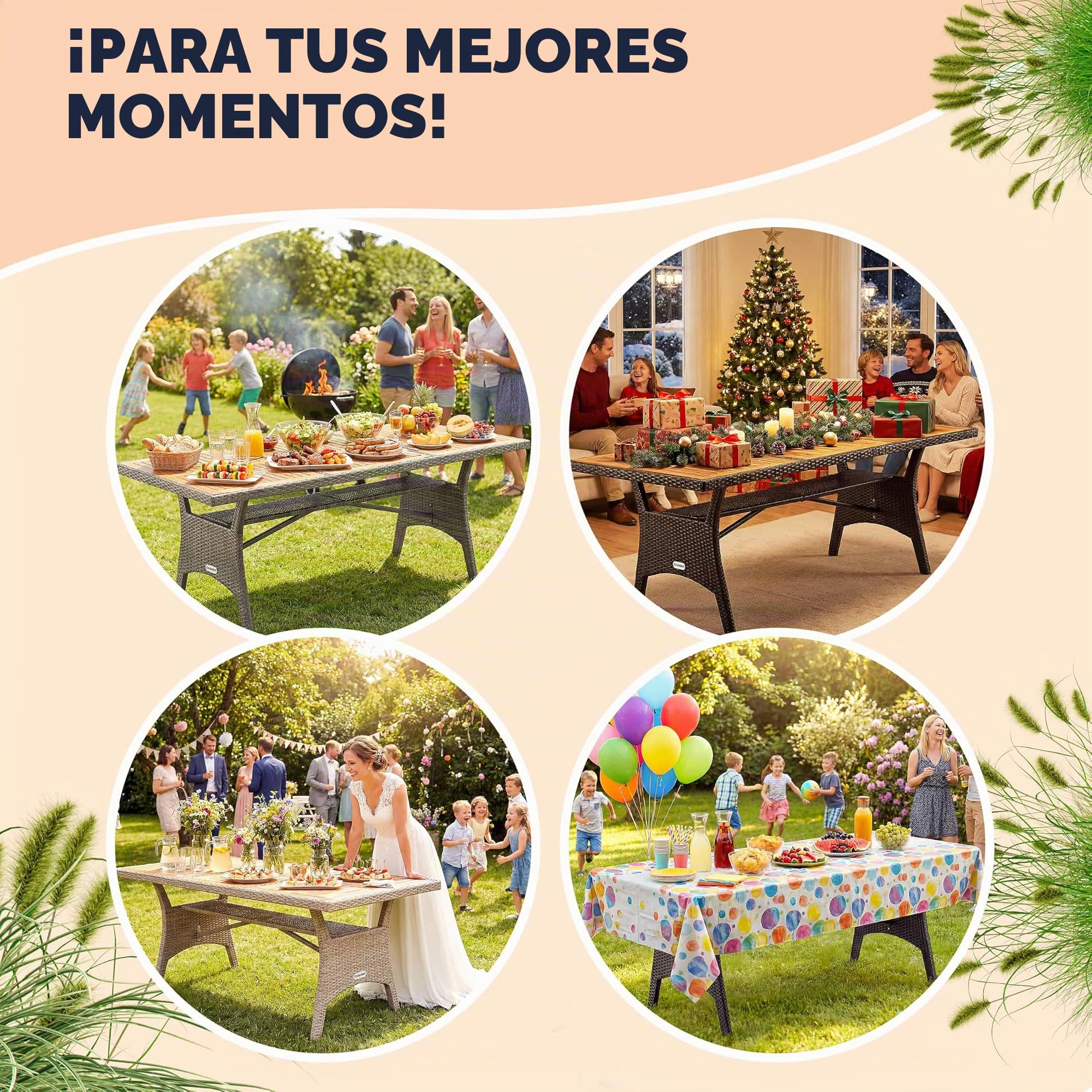 CASARIA® Mesa de Jardín Comedor 190x90cm Madera de Acacia Certificado FSC® Mueble Terraza Patio Marrón