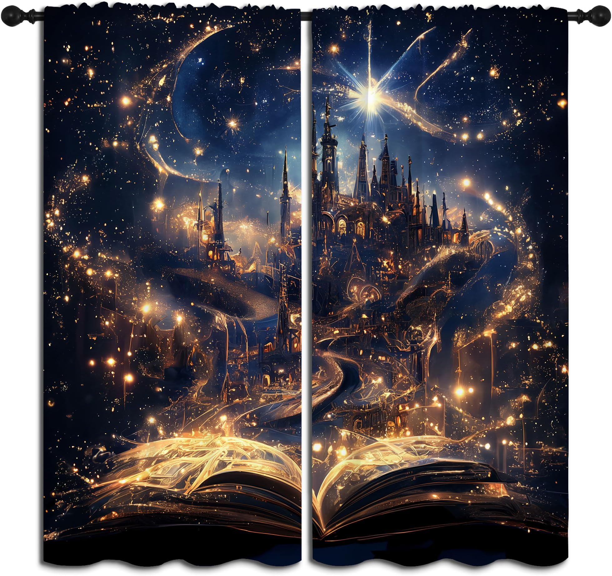 LHROOMJK Magnificent Castle Blackout Curtains for Boys Girl Bedroom Decor,Magic Book Galaxy Starry Sky Thermal Insulated Rod Pocket Drapes Darkening Window Curtain for Living Room Home 63x63 inch