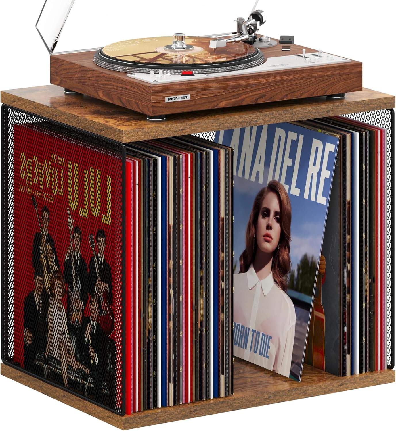 Soporte para discos de 1 cubo compatible con tocadiscos, compatible con escritorio, almacenamiento de discos de vinilo apilable para 50-70 discos,