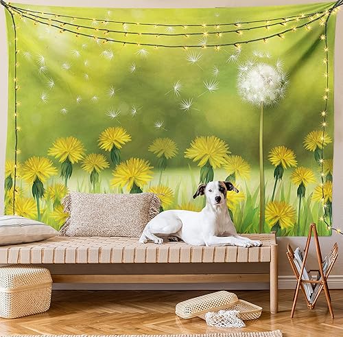 Miniatura 9 de Lunarable Tapiz de diente de león, campo de dientes de león en primavera con fondo borroso estilo Bokeh, decoración de tela para colgar en la pared