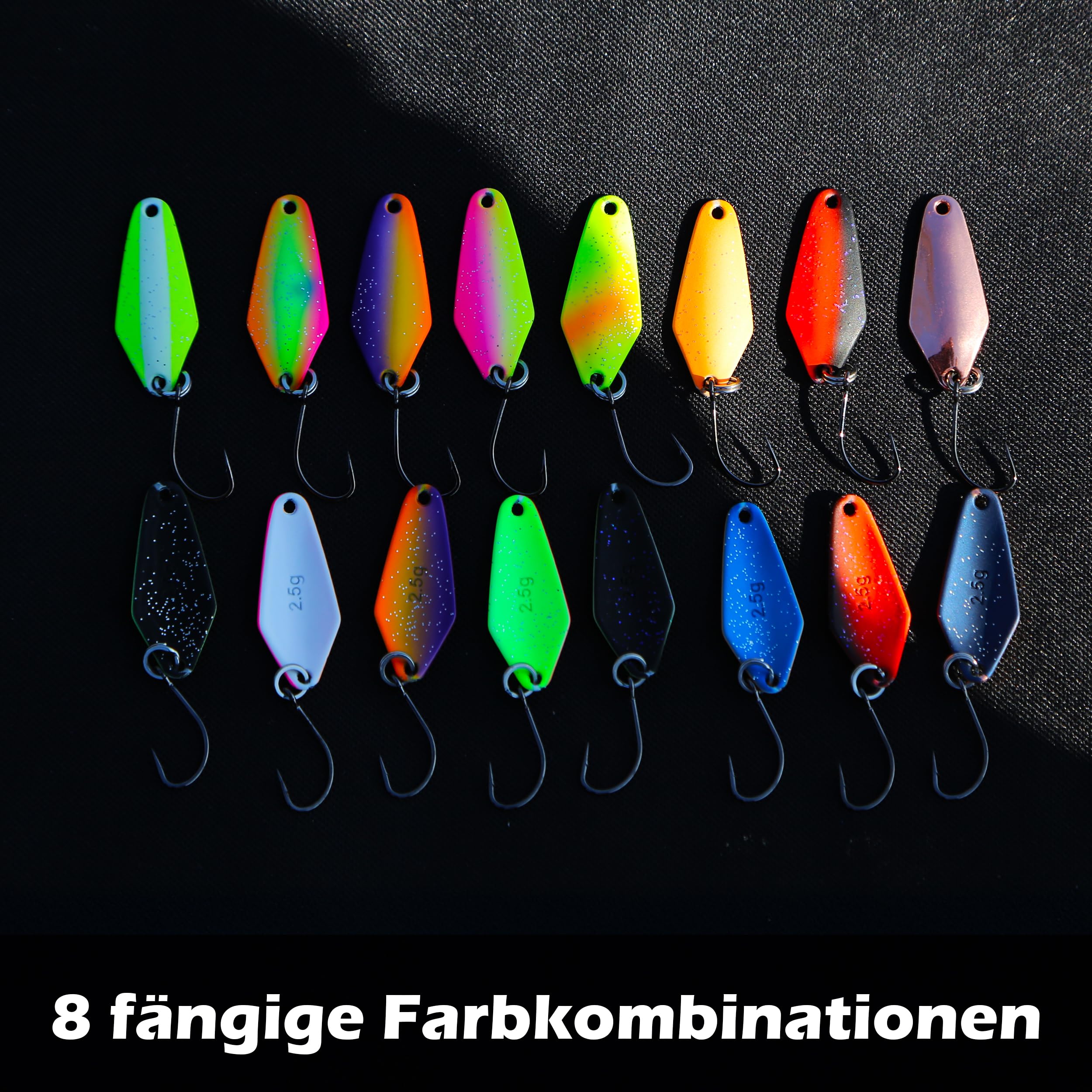 Paradox Fishing 5 spoons per trota, 2 g, con decorazione realistica e 5 Snaps, set per pesca alla trota, spoon per trote, spoon trote, spoons