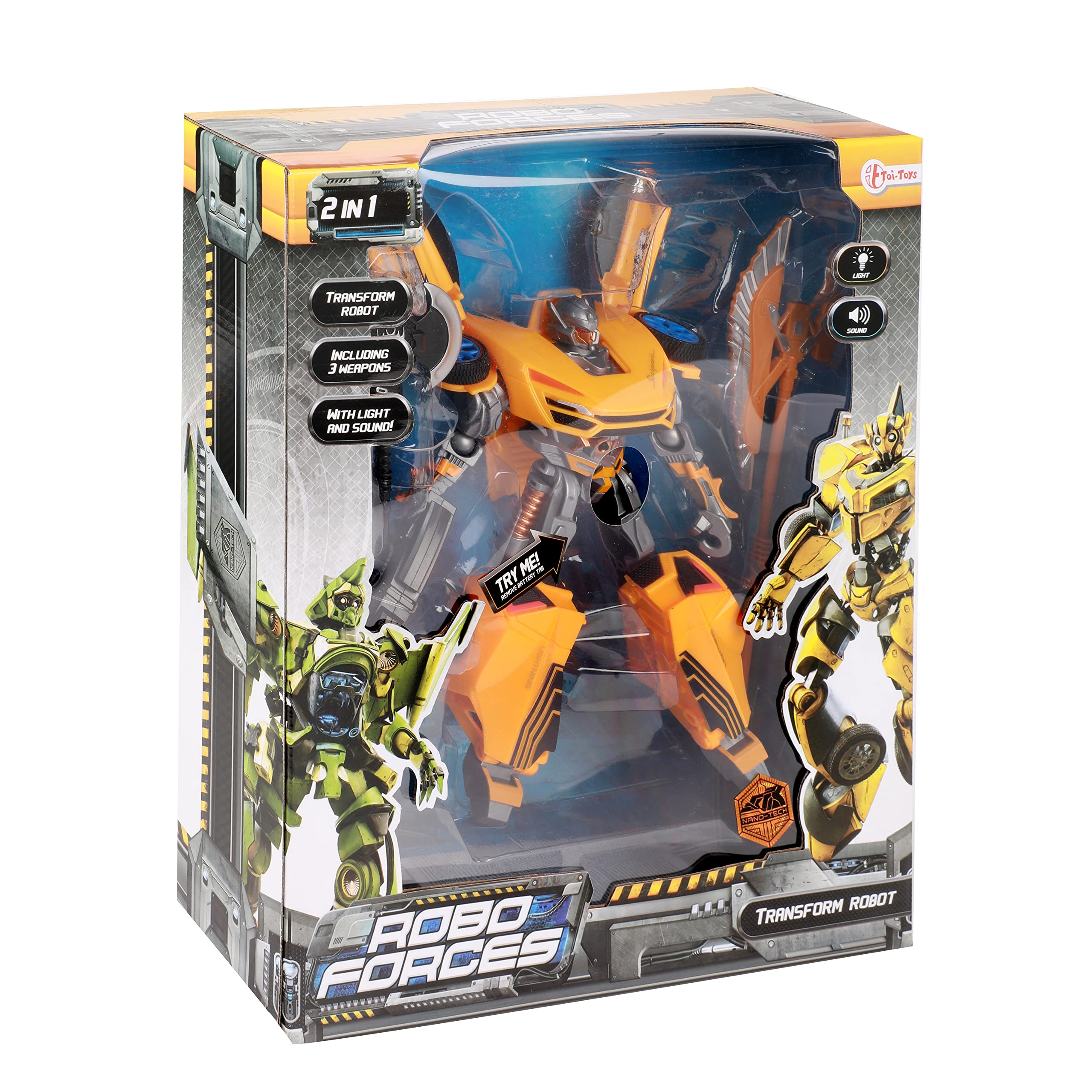 Toi-Toys Roboforces Transformers zabawka 2 w 1 ze światłem i dźwiękiem – robot samochodowy – losowy kolor – 3 bronie – od 3 lat – figurka 24 cm