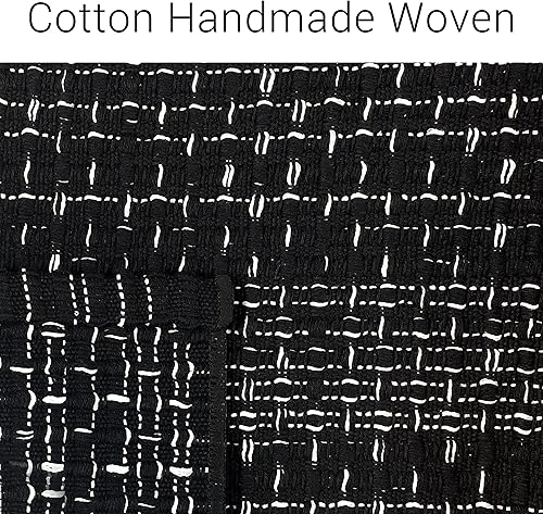 Miniatura 3 de IOHOUZE Alfombra de pasillo negra de 2 x 6 pies blanco y negro lavable a máquina 100 algodón tejido para pasillo cocina sala de estar dormitorio