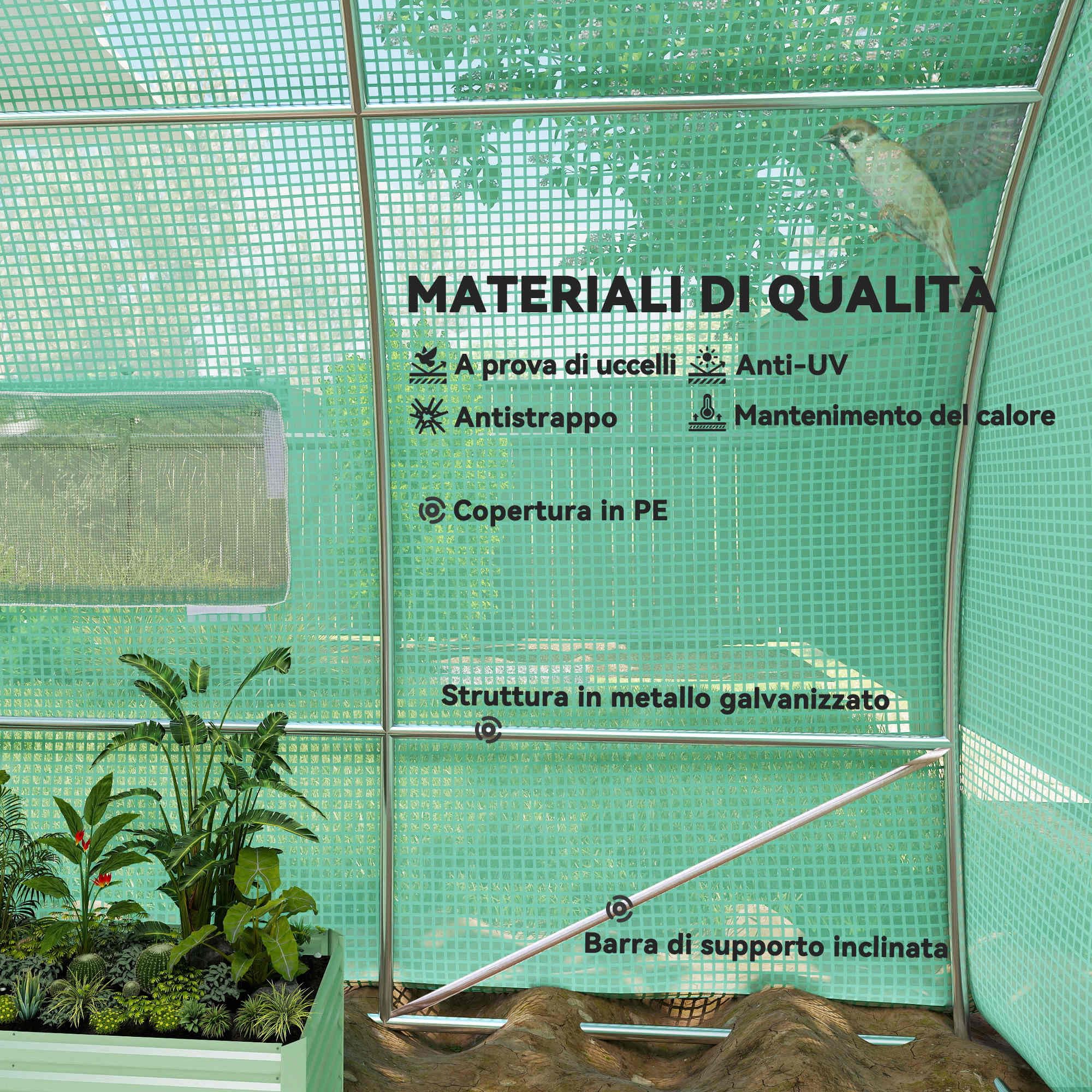 Outsunny Serra per Orto a Tunnel con Porta e 8 Finestre, Serra da Giardino in PE e Metallo Zincato, per Coltivazaione Piante, 600x300x200cm