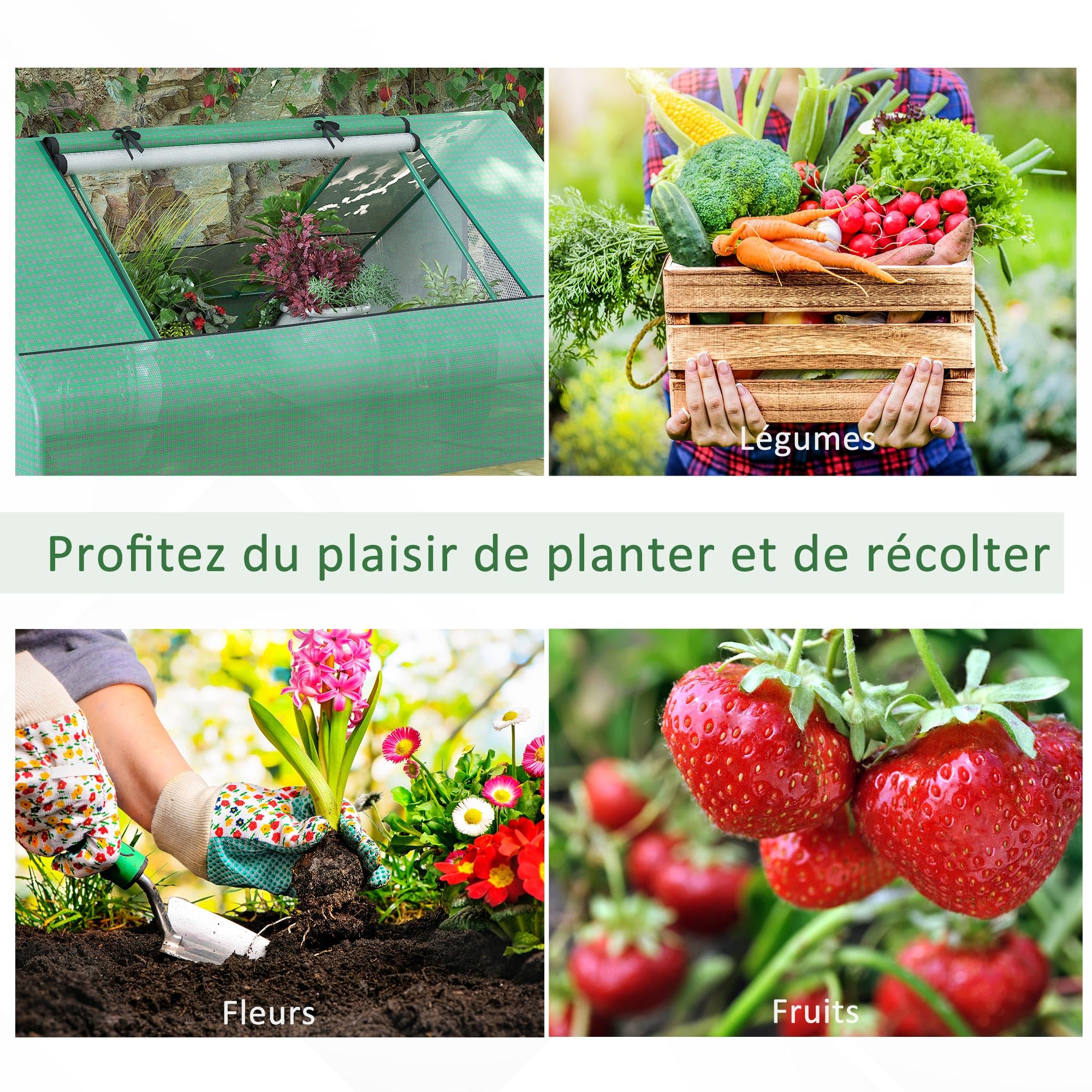 Outsunny Mini Serre de Jardin Toit Pointu 180 x 140 x 80 cm Vert foncé | Mini serre tunnel, Acier, PE haute densité 140 g/m², Anti-UV, 2 grandes fenêtres enroulables