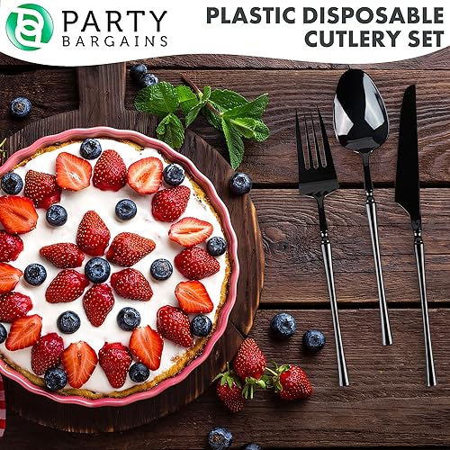 Miniatura 4 de Party Bargains Cucharillas desechables de plástico para cena, paquete de 32, color negro, cubiertos de cocina de diseño moderno infinito, perfectos